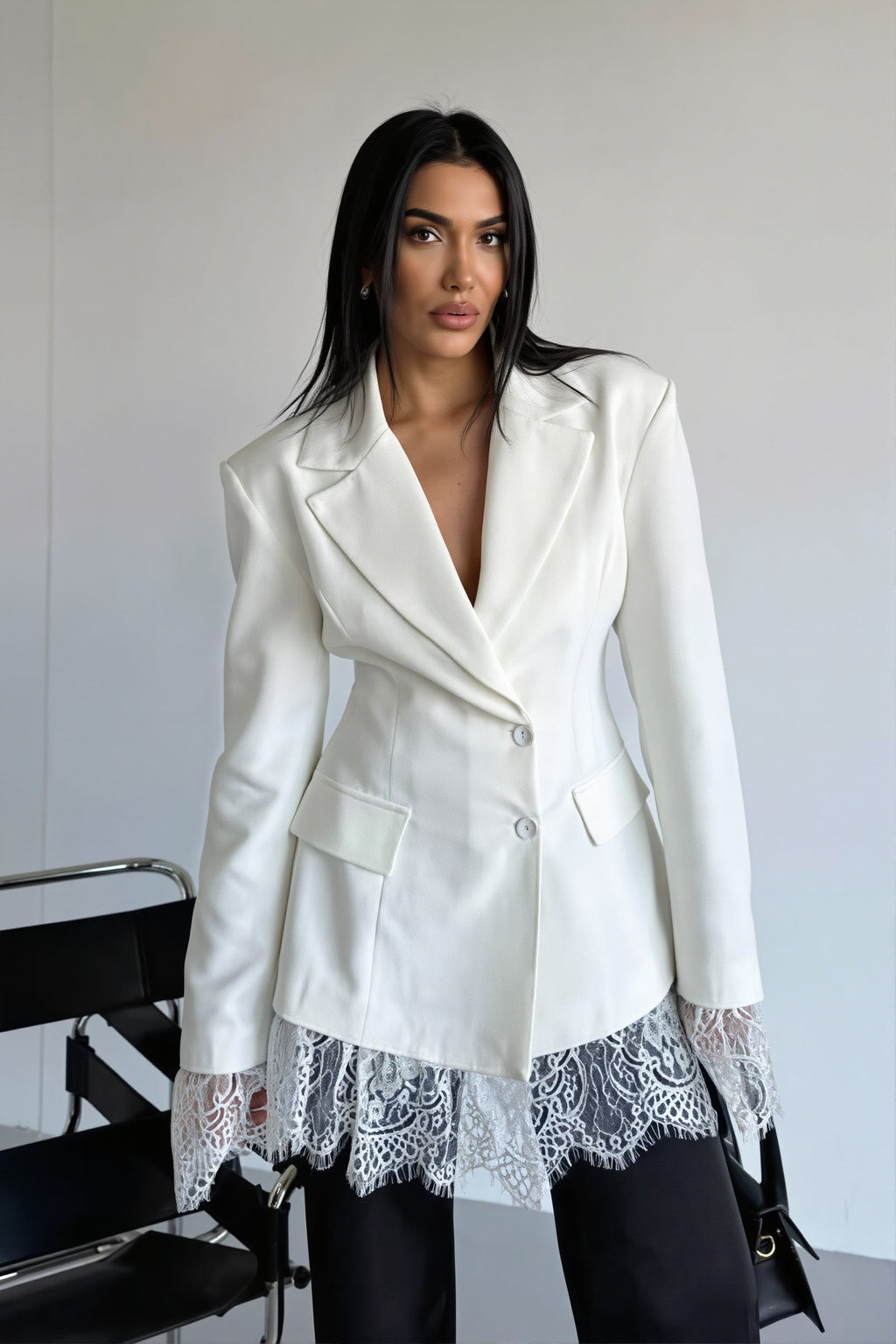 Lace Cuff and Hem Tailored Blazer
