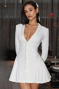 Pleated Lapel Blazer Mini Dress