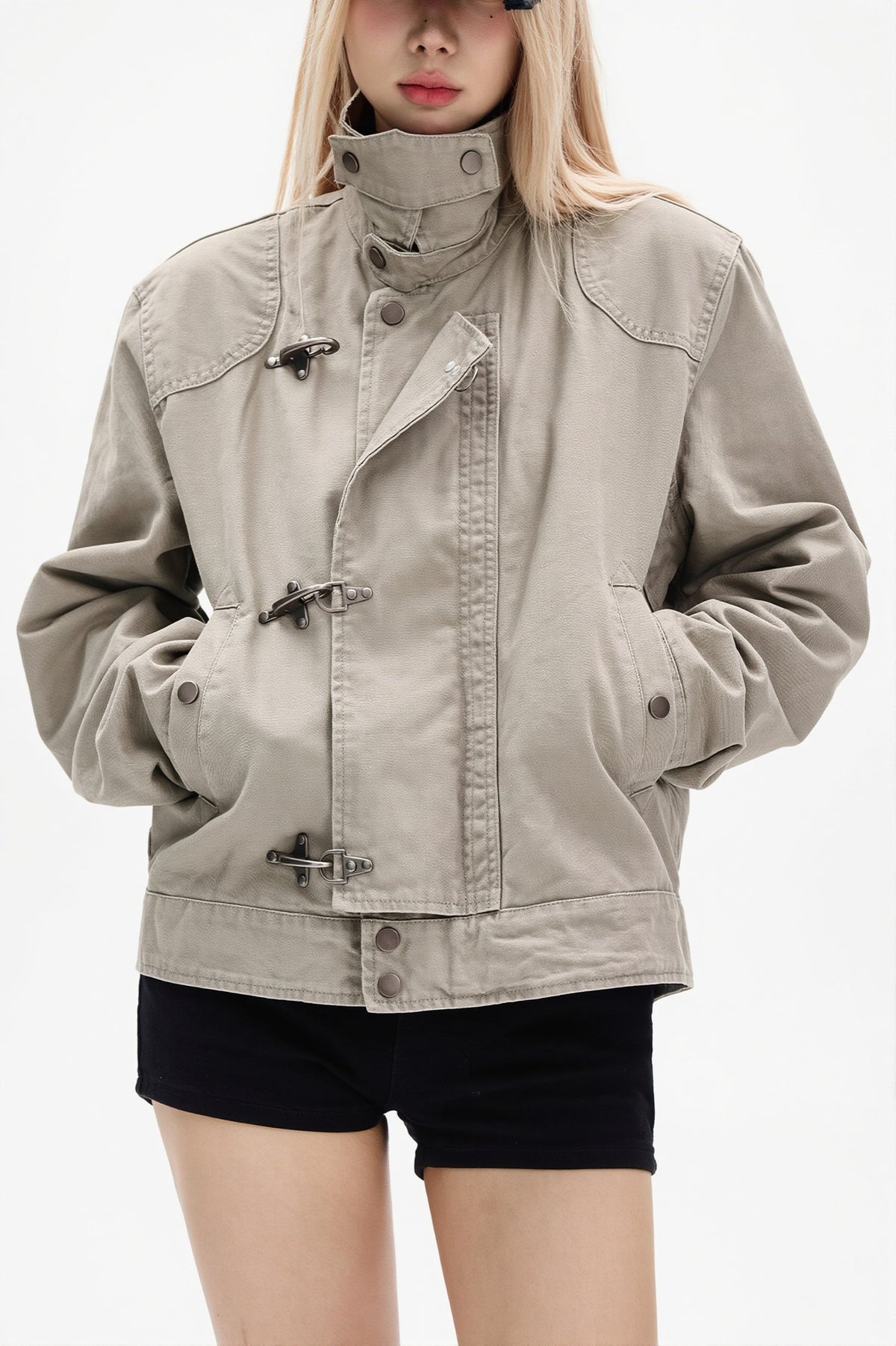 Vintage Toggle Stand Collar Utility Jacket