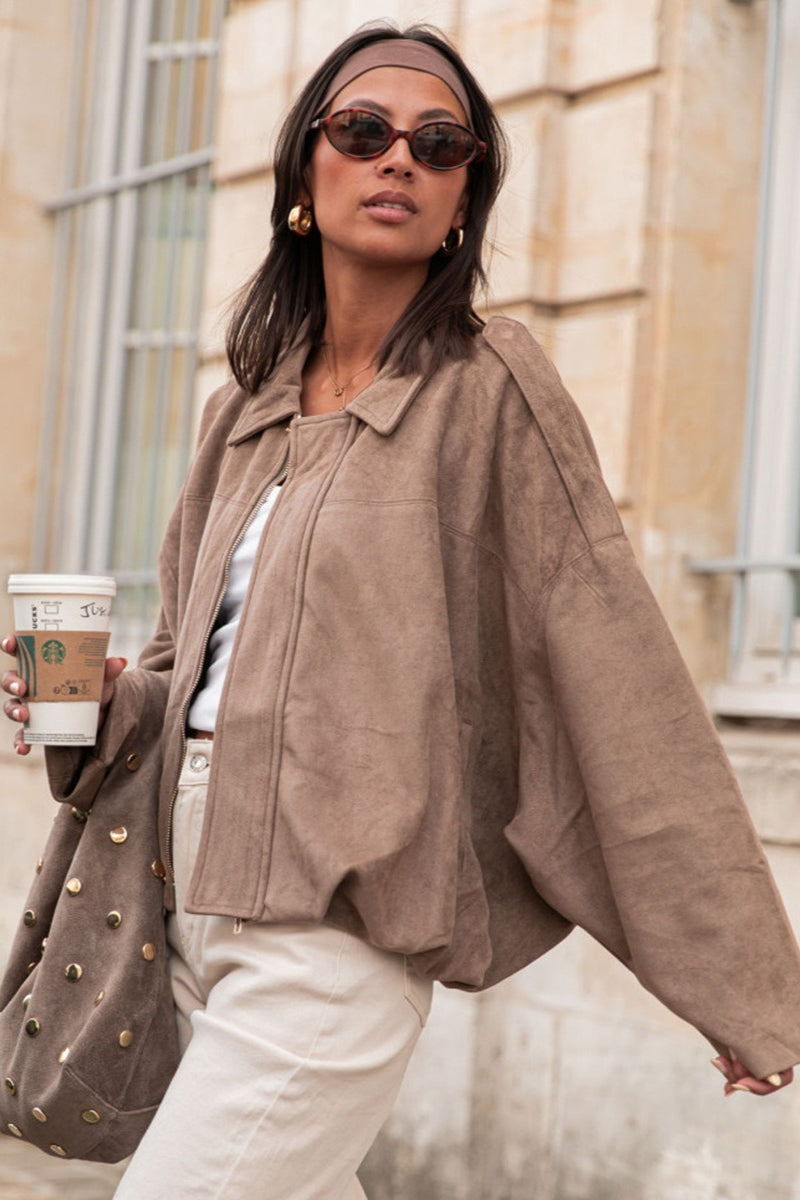 Oversized Faux Suede Bomber Urban Jacket