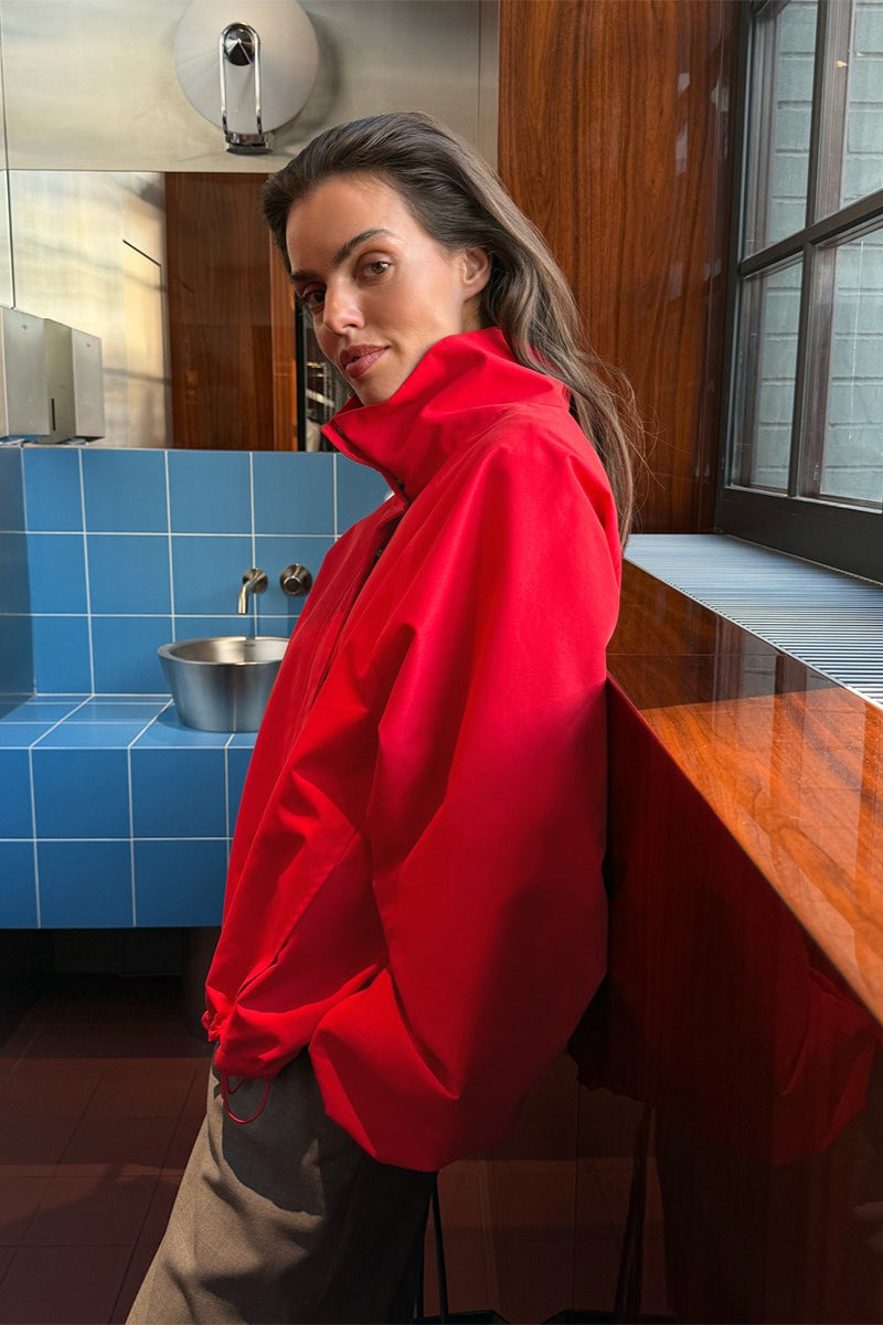 Stand Collar Relaxed Zip Bomber Jacket