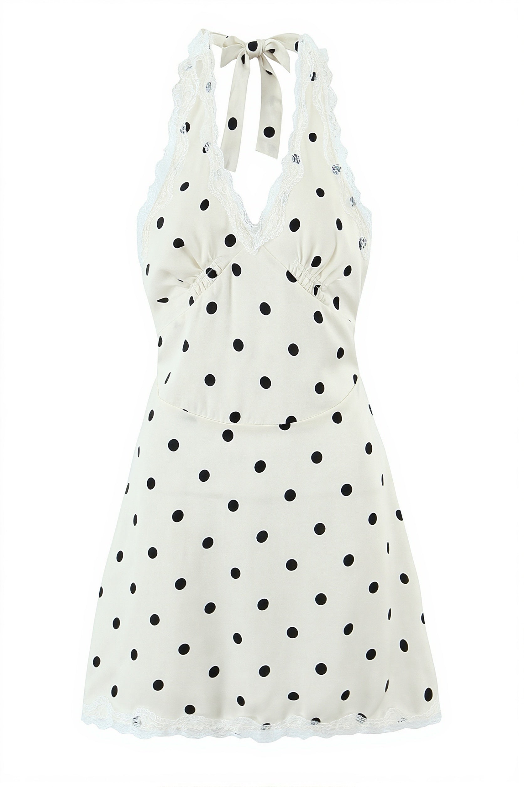 Polka Dot Halter V Neck Cutout Back Mini Dress