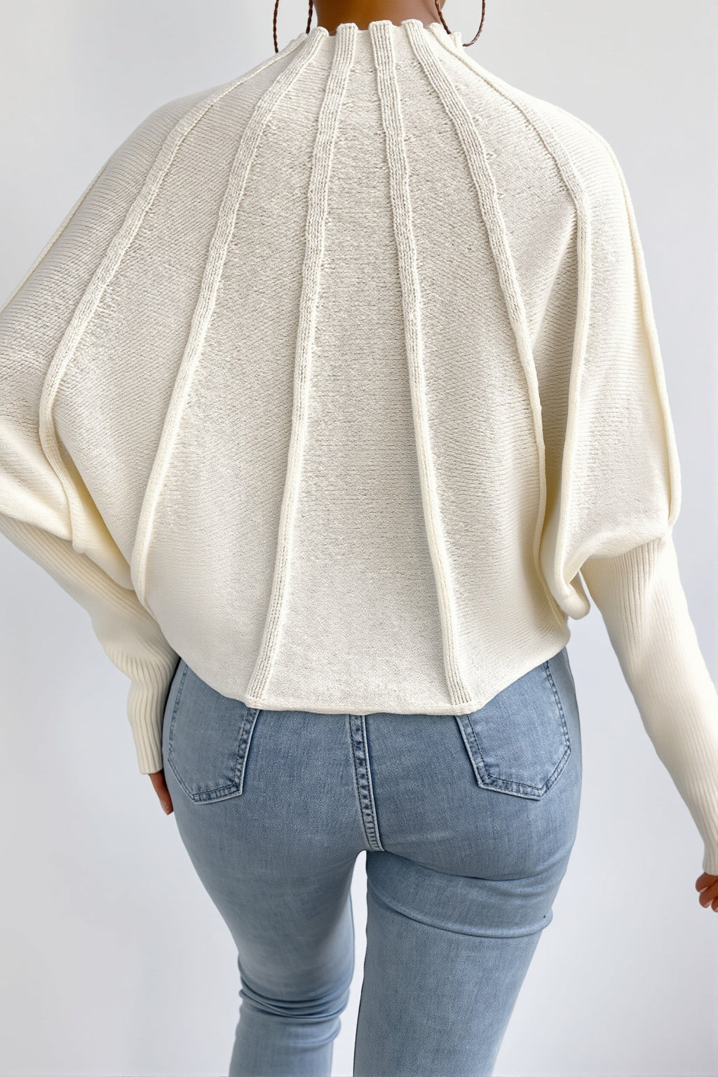 Ribbed Mock Neck Batwing Sweater