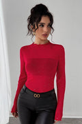 Rhinestone Mock Neck Lettuce Hem Top