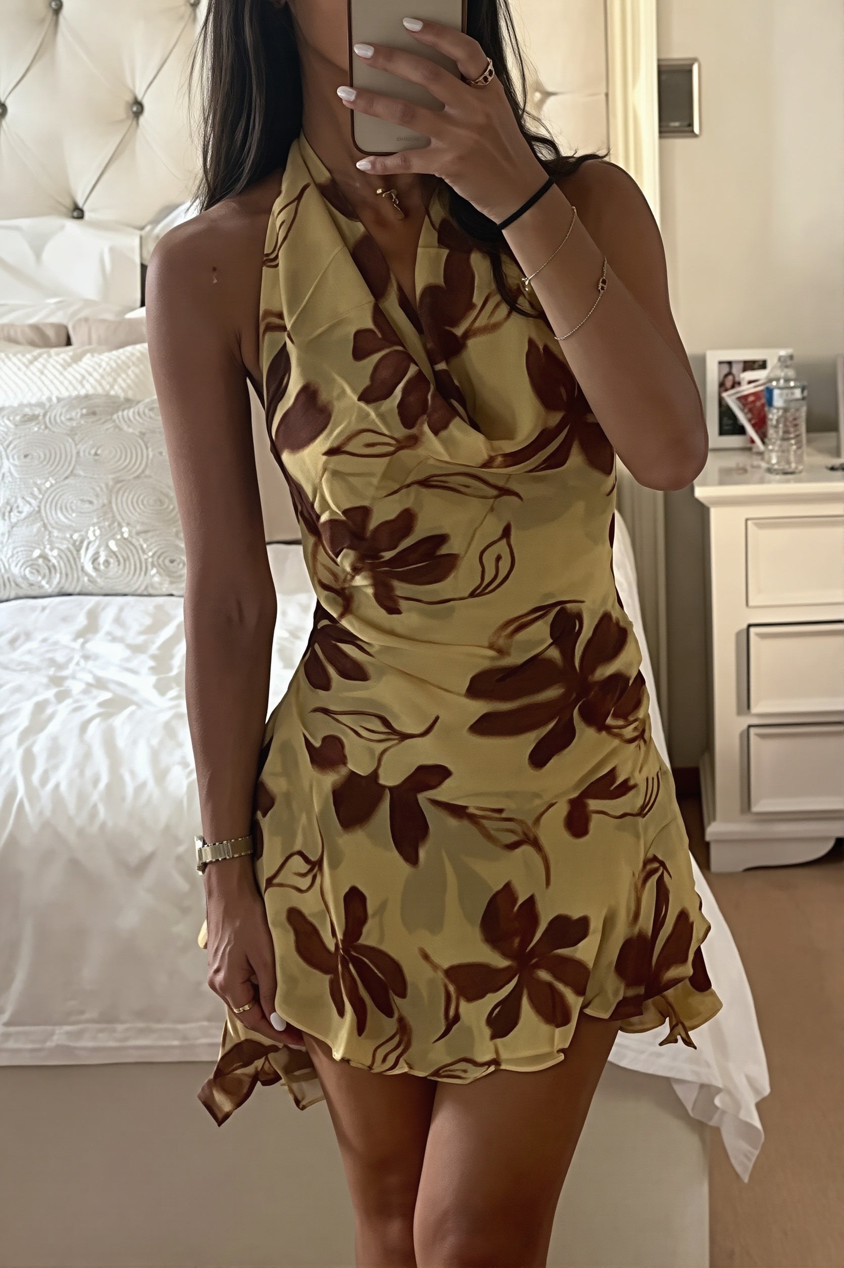 Vacation Halter Floral Backless Mini Dress