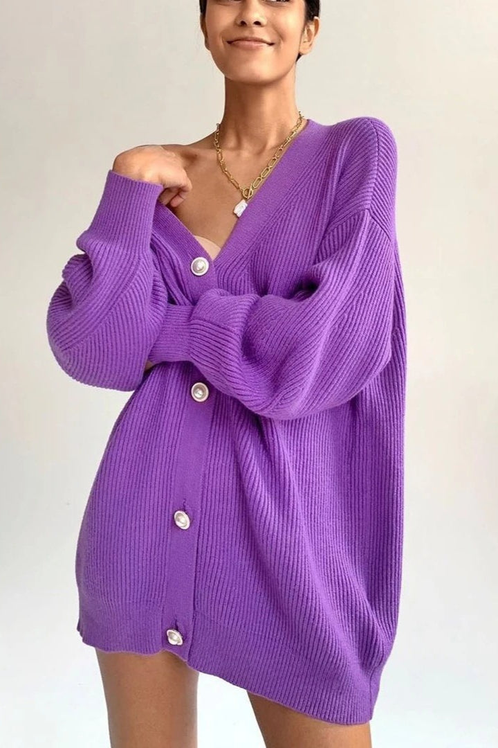 Relaxed V Neck Button Knit Cardigans