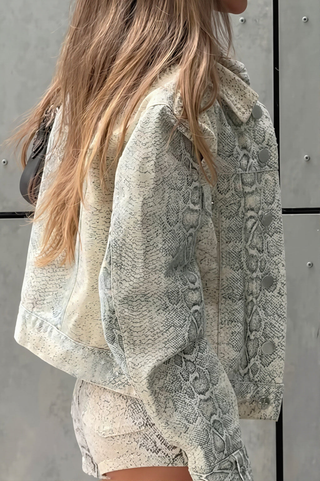 Snake Print Washed Cropped Jacket