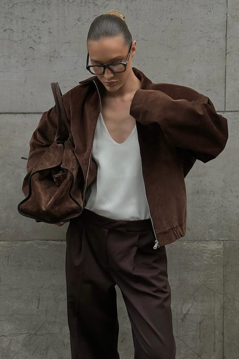 Corduroy Turn Down Collar Zip Jacket