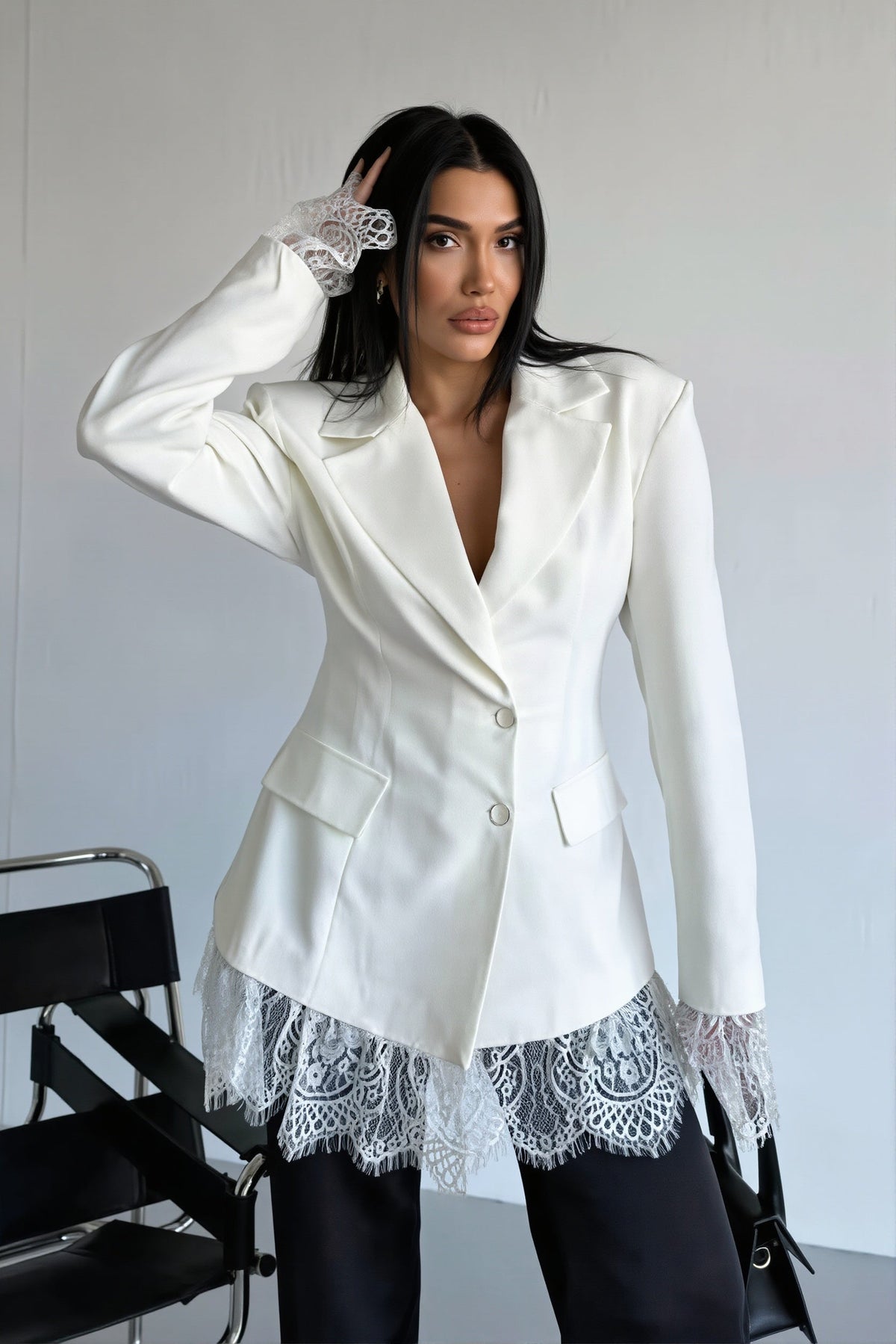Lace Cuff and Hem Tailored Blazer