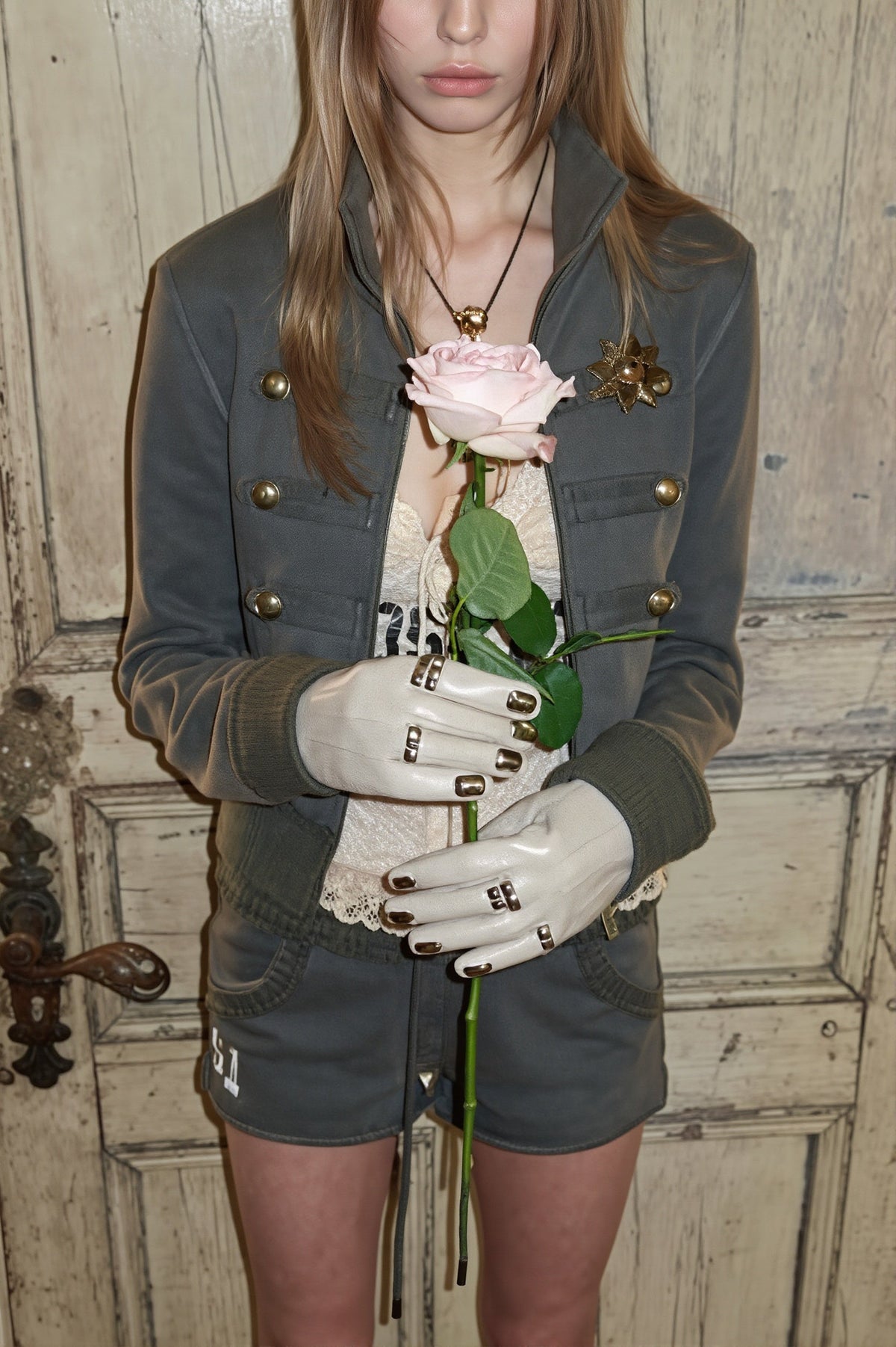 Military Button Fitted Zip Jacket