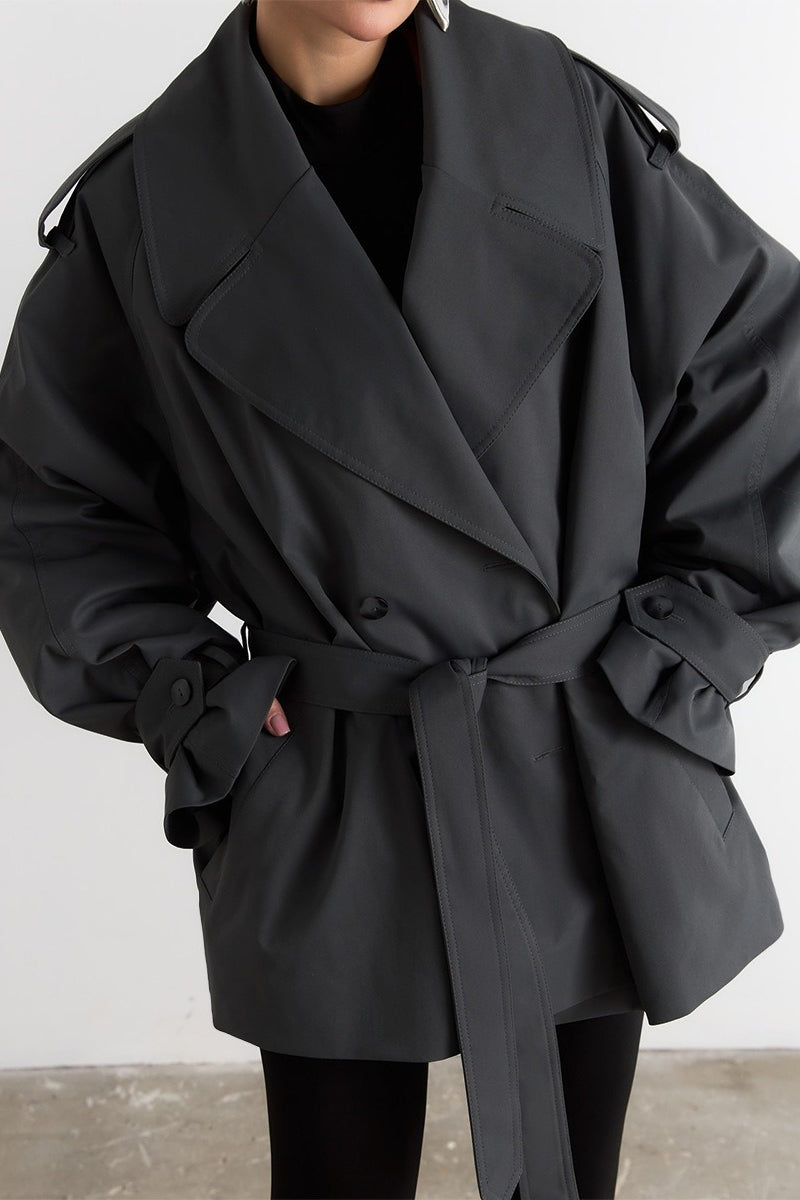 Epaulet Belted Short Trench Coat
