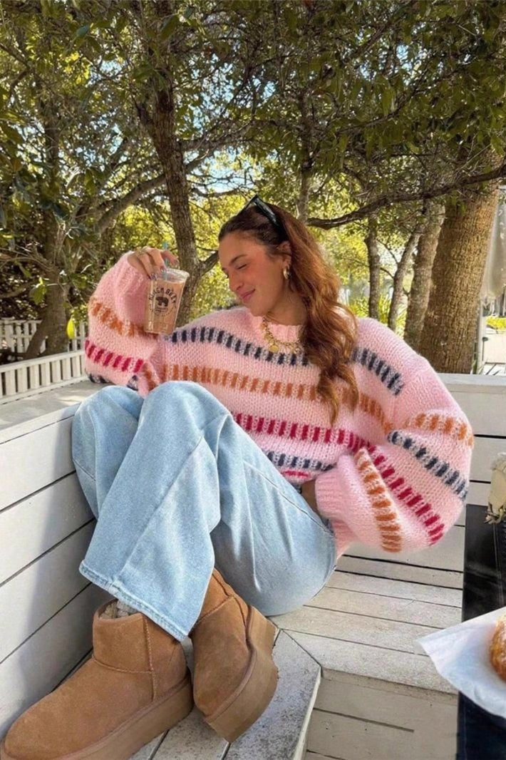 Open Knit Multicolor Stripe Sweater