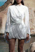 Casual Pleated Long Sleeve Mini Dress