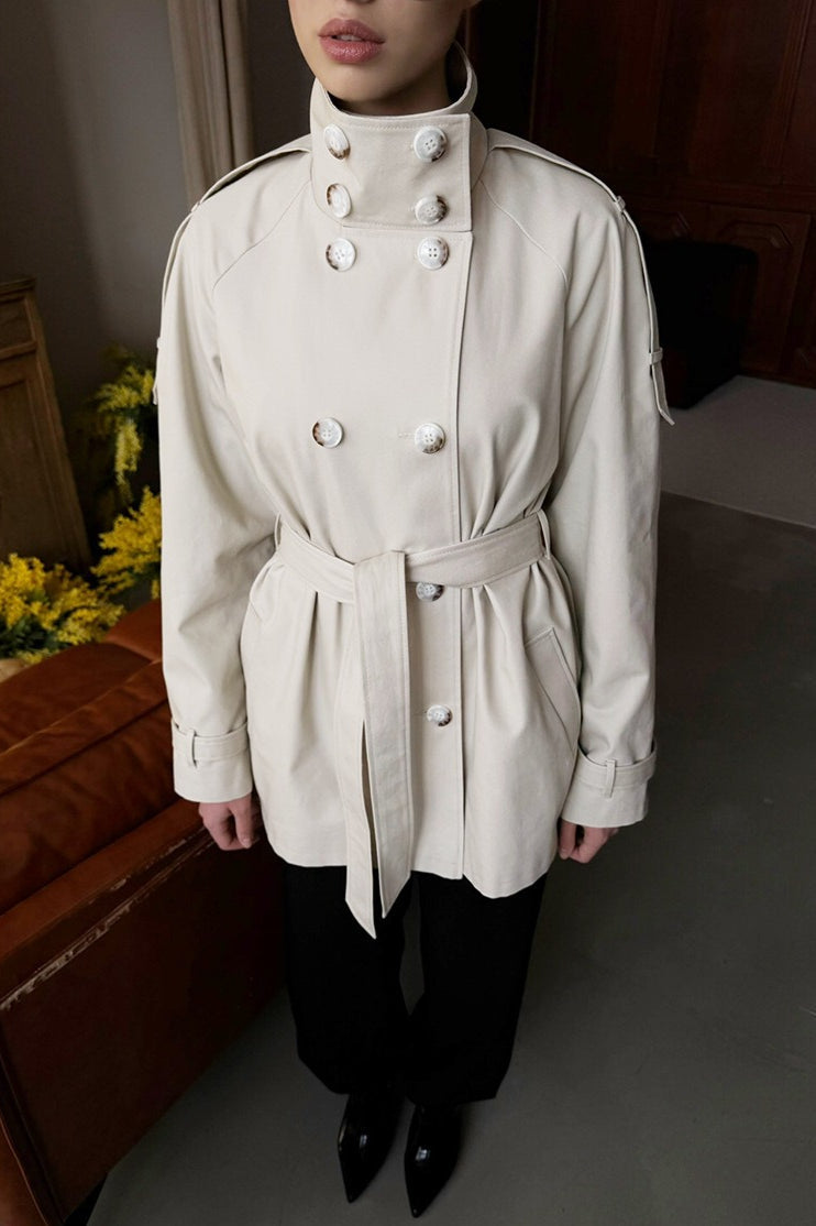Stand Collar Belted Trench Jacket