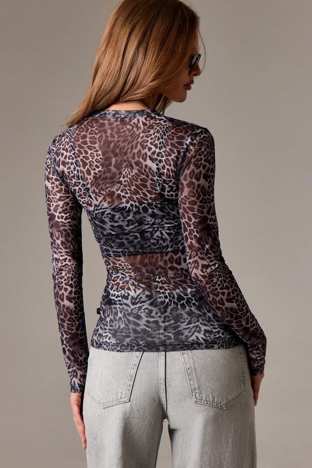 Ombre Leopard Print Mesh Top