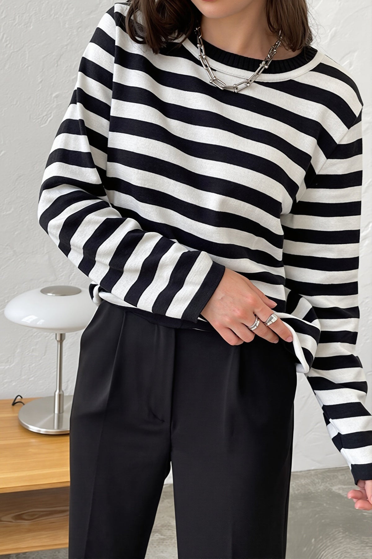 Classic Stripe Crew Neck Relaxed Sweater