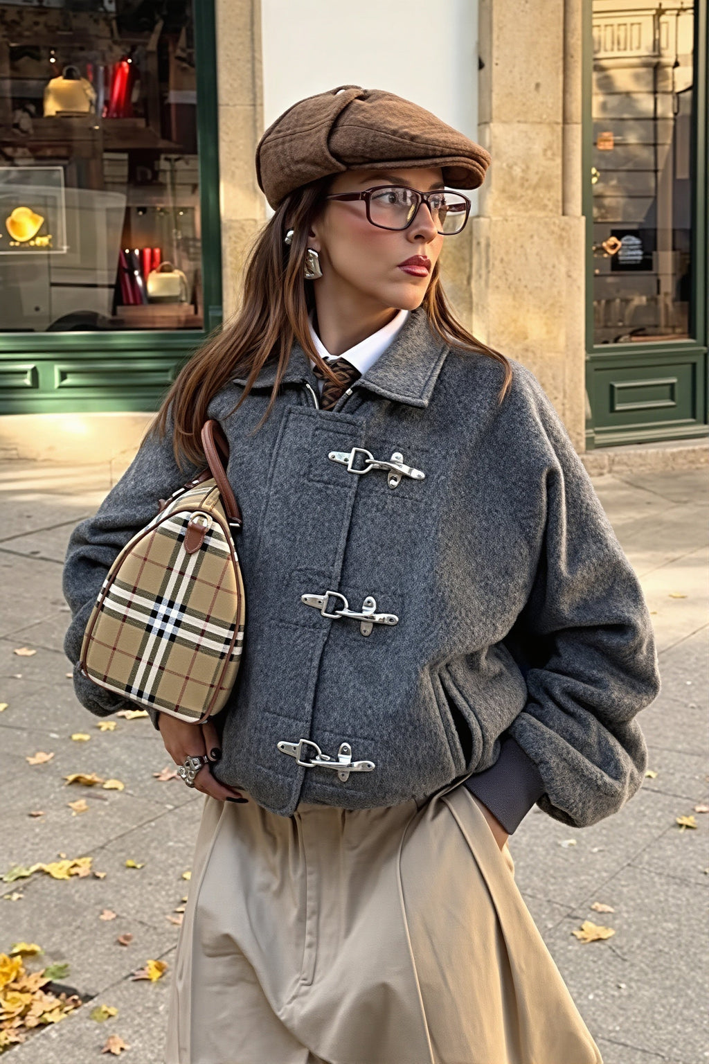 Toggle Front Wool Look Bomber Jacket