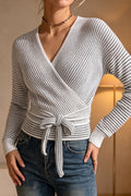Striped Wrap Tie Waist Cardigans
