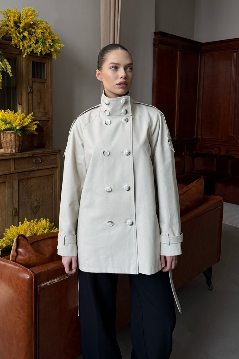 Stand Collar Belted Trench Jacket