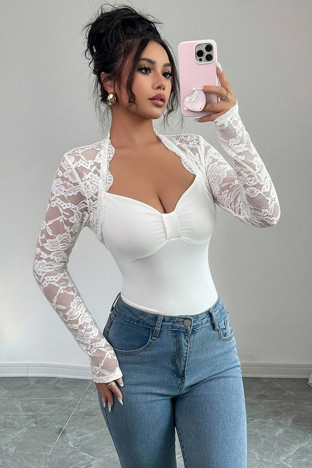 Sweetheart Lace Sleeve Bustier Top