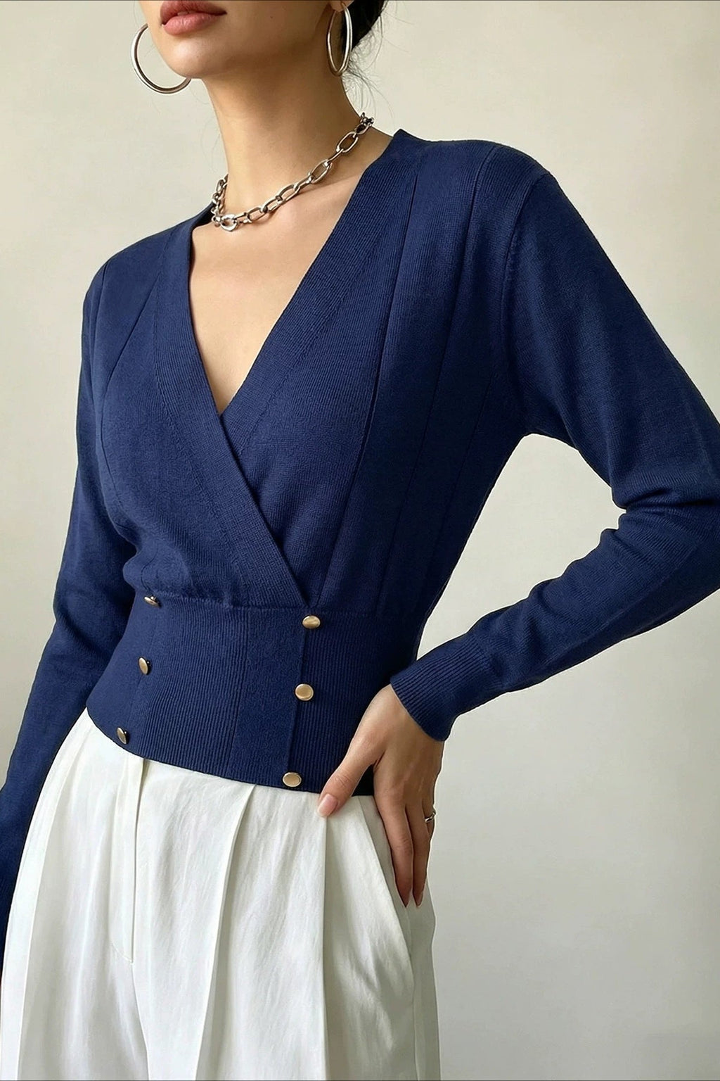 Double Metal Button Wrap Front Cardigans