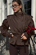 Structured Shoulder Belted Peplum Jacket
