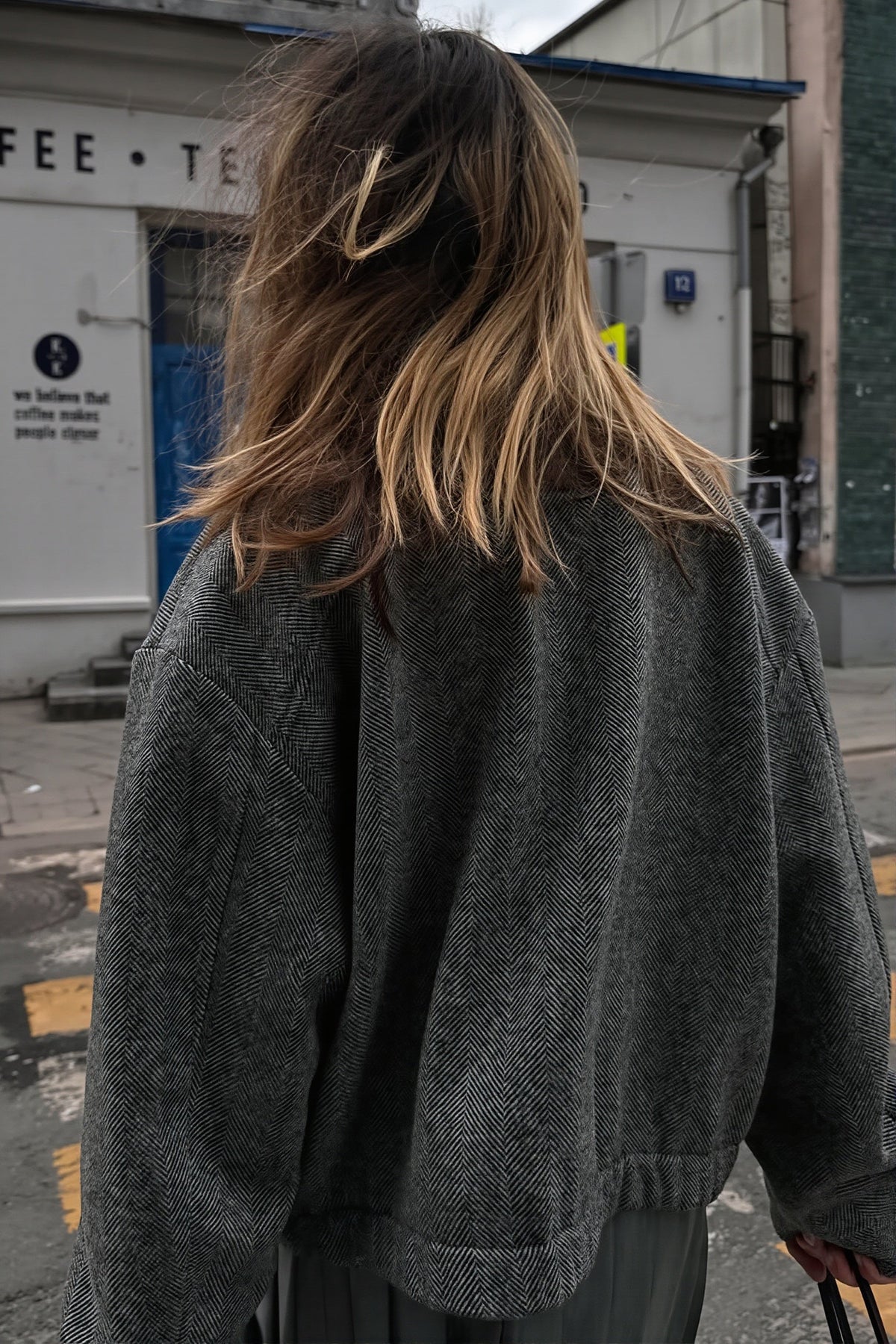 Herringbone High Collar Pocket Jacket