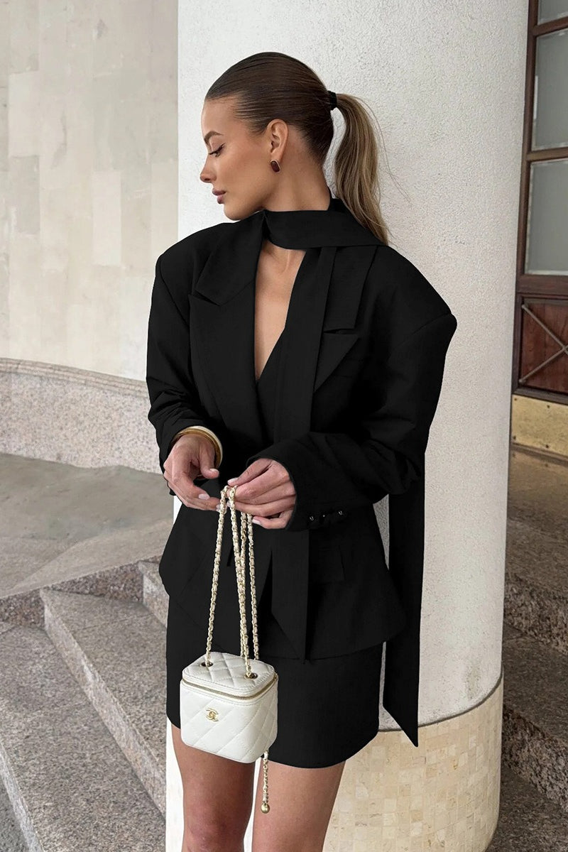 Scarf Tie Waist Fitted Blazer