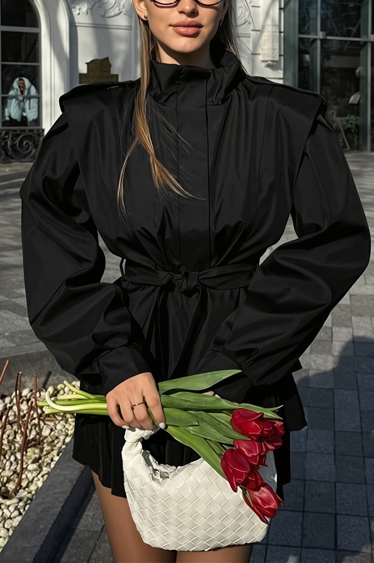 Structured Shoulder Belted Peplum Jacket