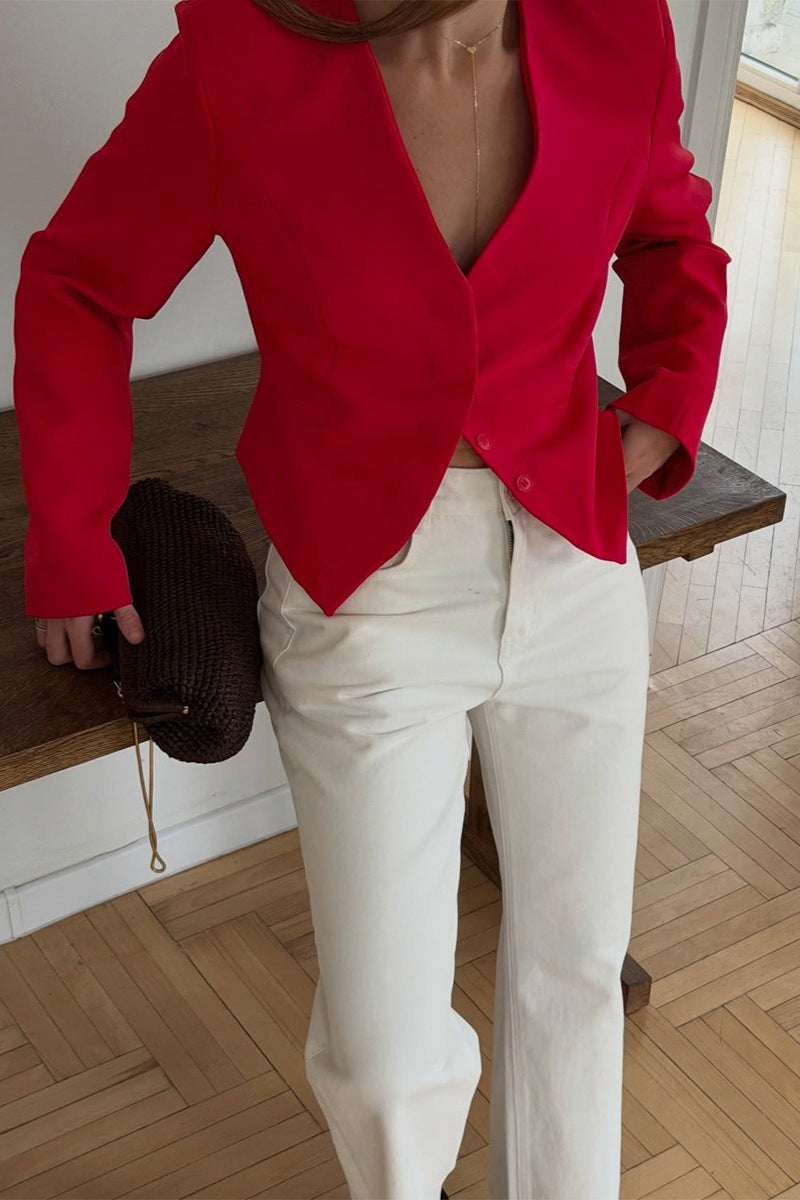 Deep V Sculpted Waist Cropped Blazer