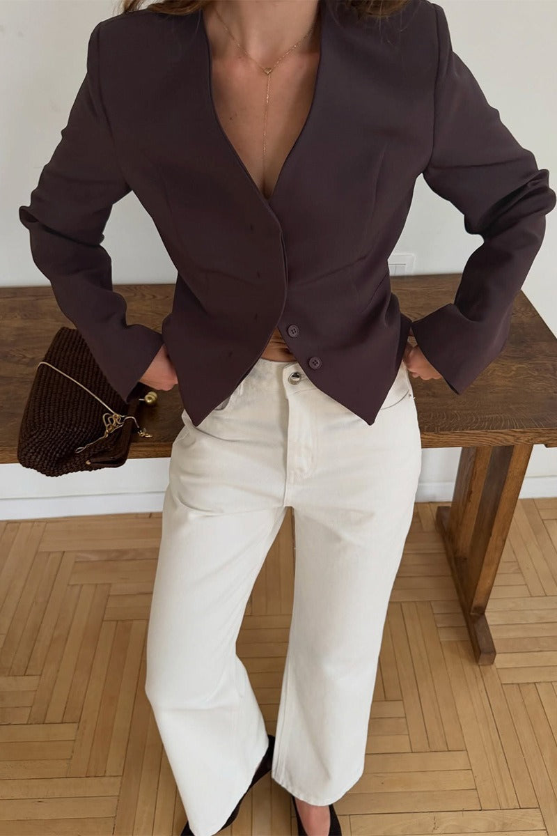 Deep V Sculpted Waist Cropped Blazer