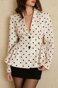 Polka Dot Gathered Waist Peplum Blazer