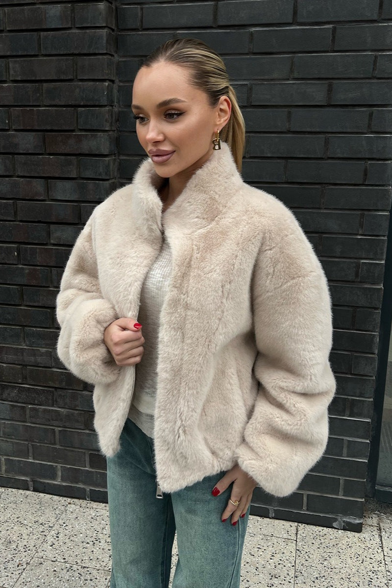 Plush Stand Collar Zip Jacket