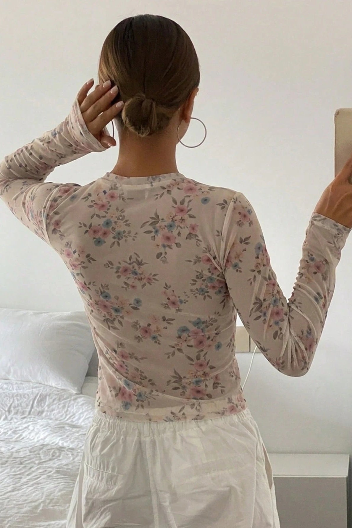 Vintage Floral Mesh Crop Top