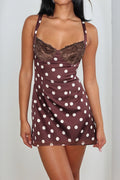 Sexy Polka Dot Spaghetti Strap V-Neck Ruffle A-Line Lace Mini Dress