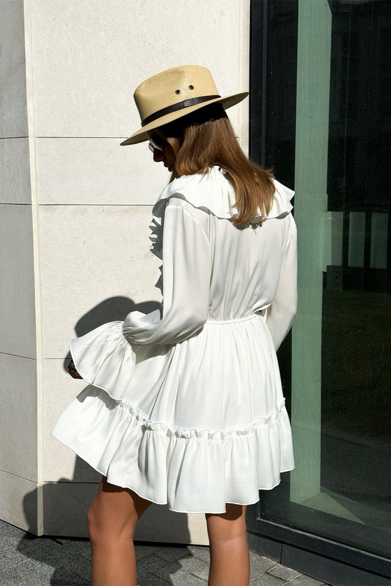 Chiffon V Neck Flared Sleeve Mini Dress