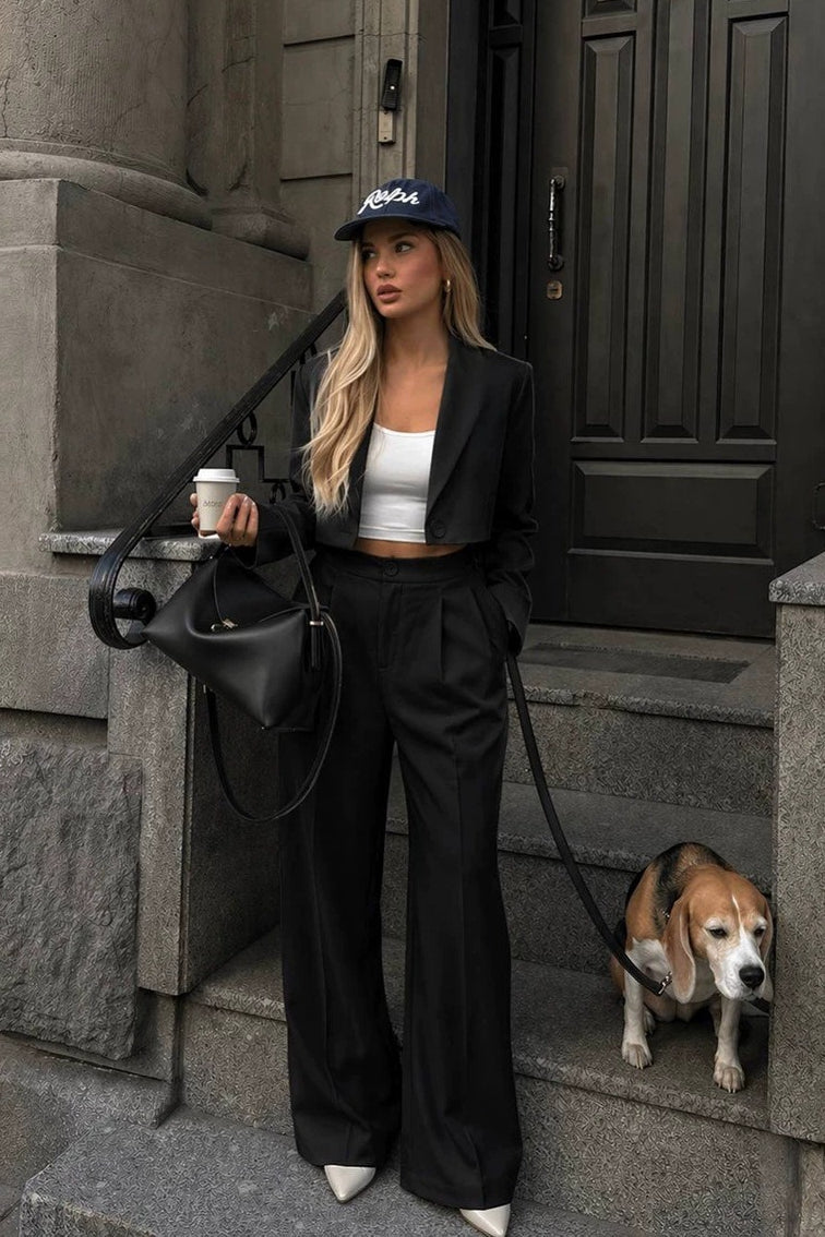 Cropped Blazer Straight Pants Set