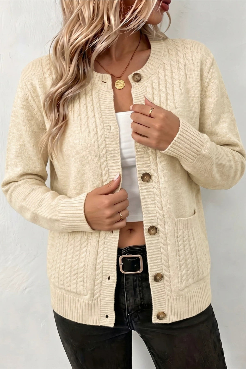 Cable Knit Patch Pocket Cardigans