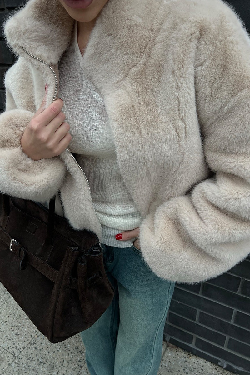 Plush Stand Collar Zip Jacket