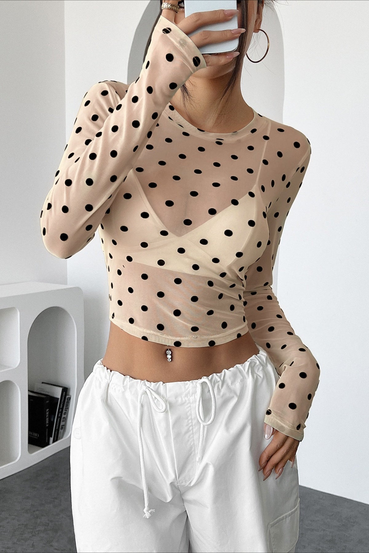 Polka Dot Sheer Mesh Crop Top