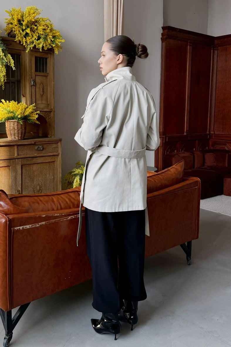 Stand Collar Belted Trench Jacket