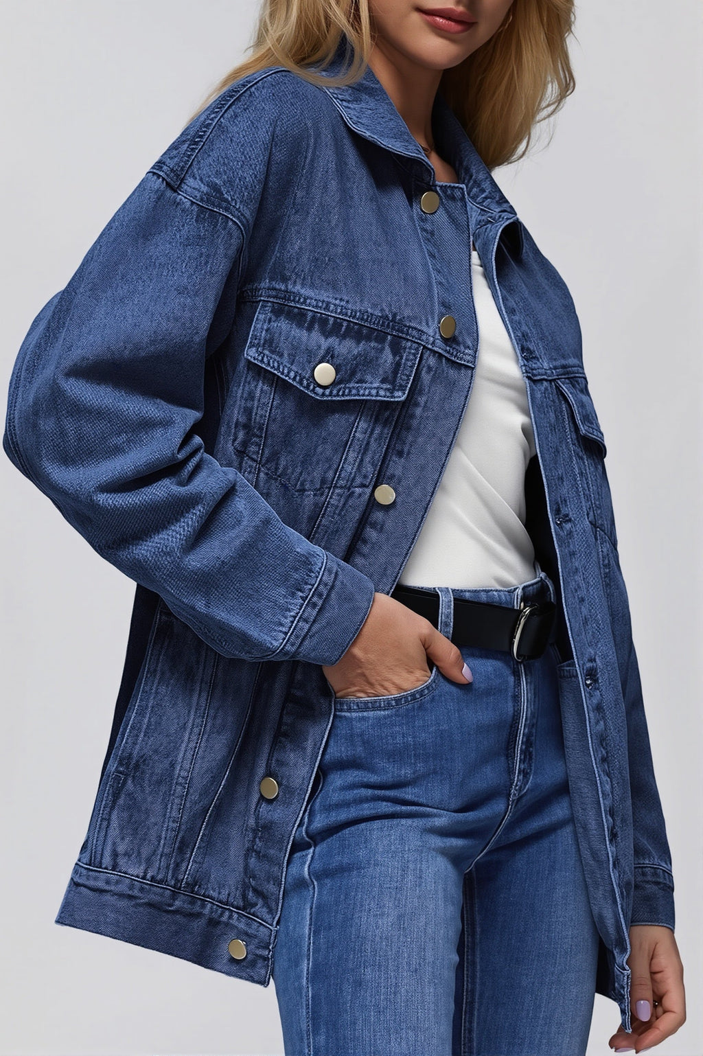 Oversized Button Front Denim Jacket