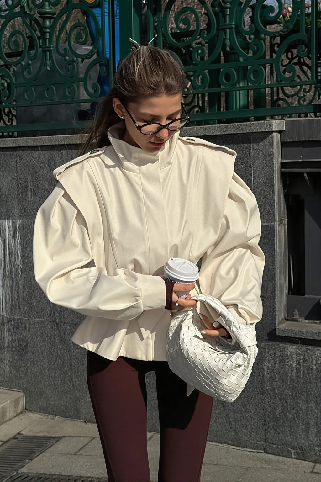 Structured Shoulder Belted Peplum Jacket