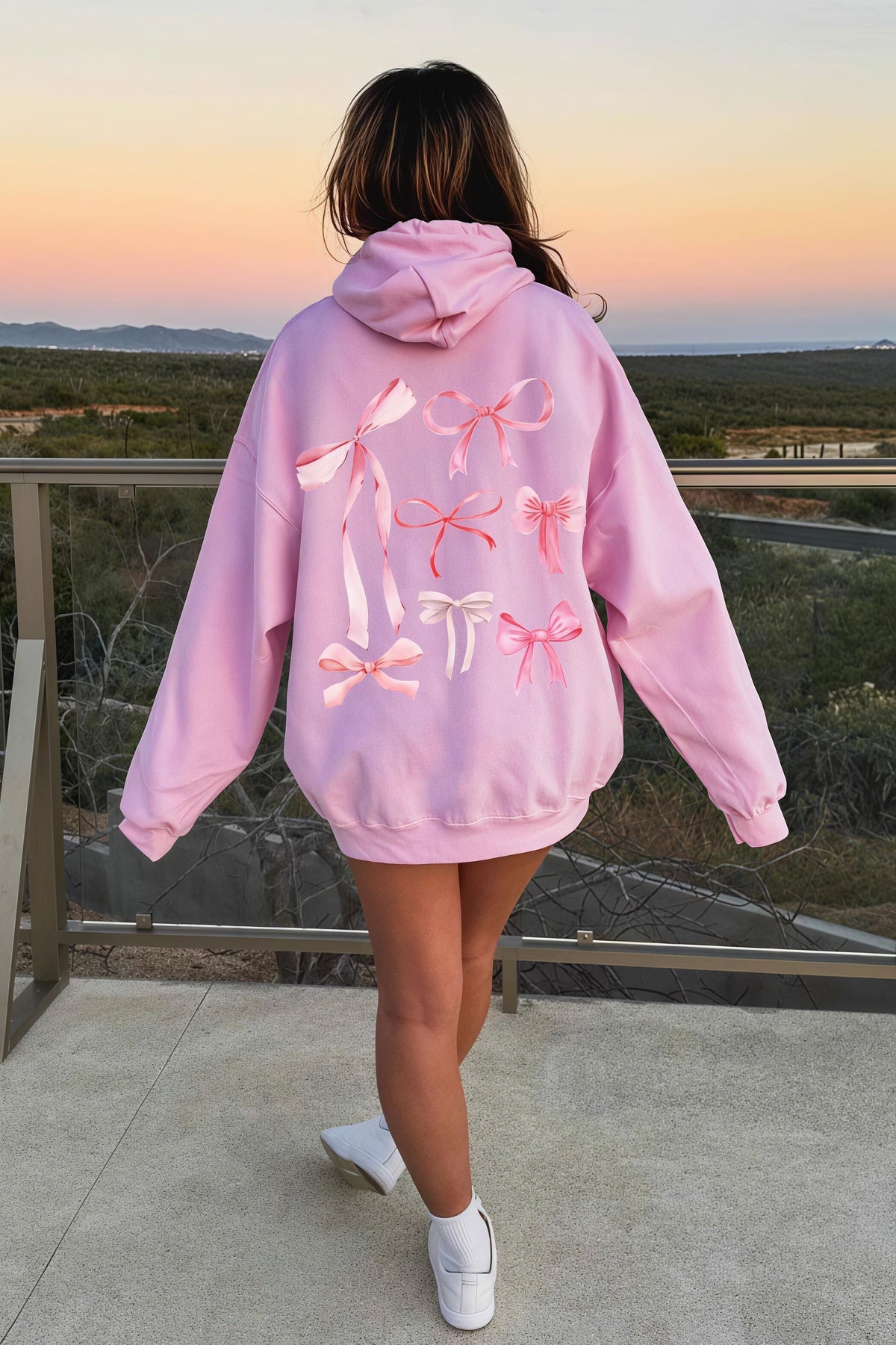 Bow Print Oversized Pullover Hoodie