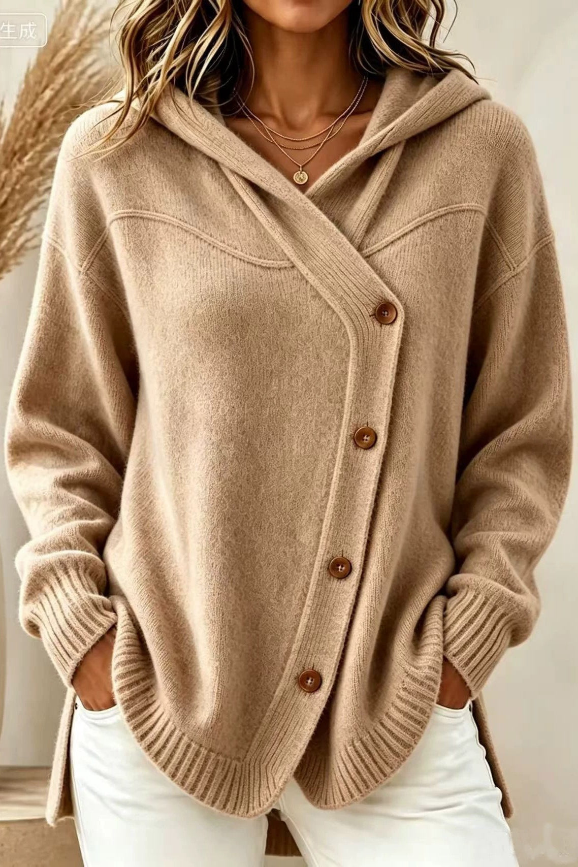 Hooded Button Front Relaxed Knit Cardigan