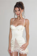 Sheer Sexy Lace Hollow Satin Mini Dress