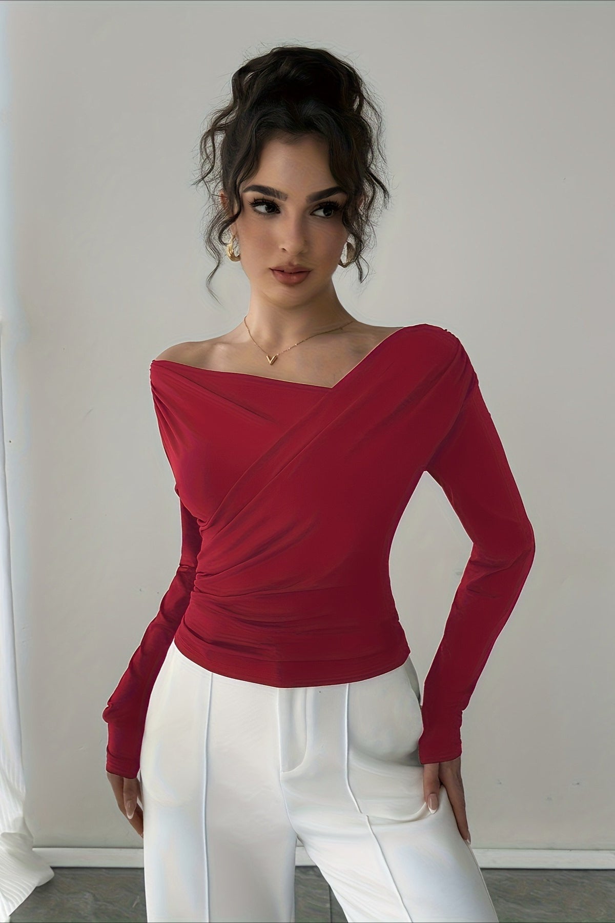 Crossover Off Shoulder Ruched Top