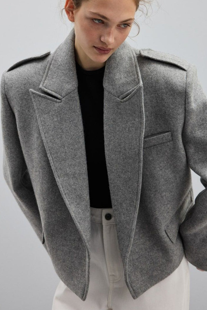 Shoulder Tab Open Front Cropped Blazer