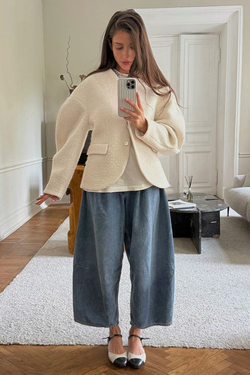 Boucle Collarless Single Breasted Jacket