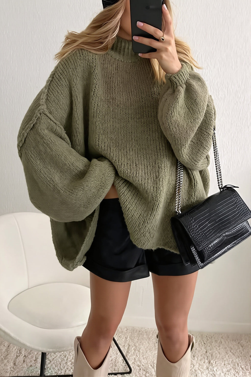 Mock Neck Oversized Longline Sweater